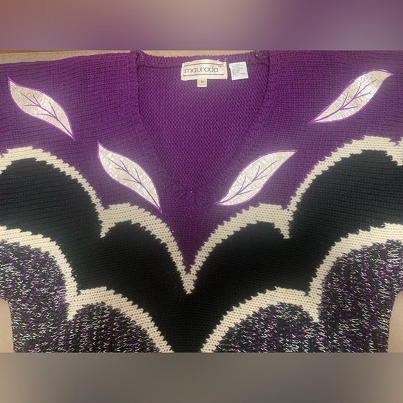 Vintage Maurada Women Purple Angora Wool Blend Knit Geo Leaf Sweater Size Medium - Picture 6 of 8